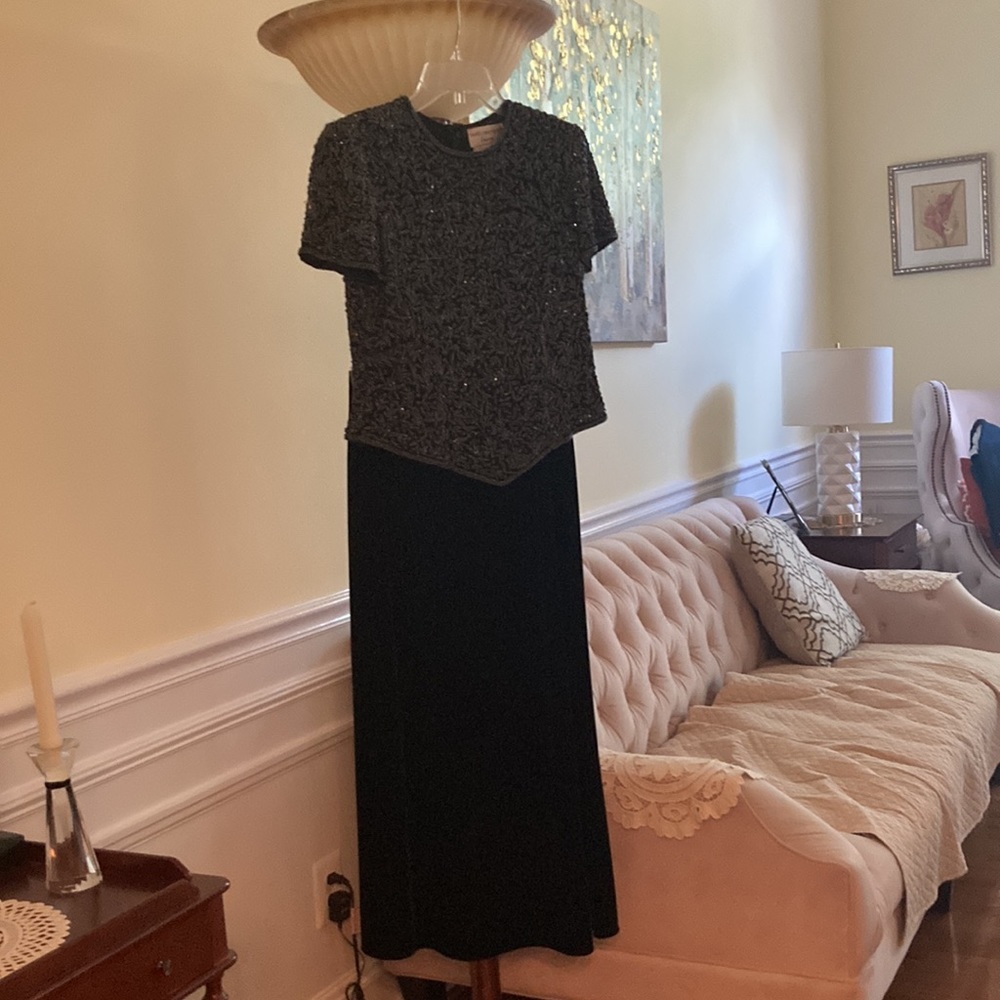 Sequin Top and Black Velvet Skirt